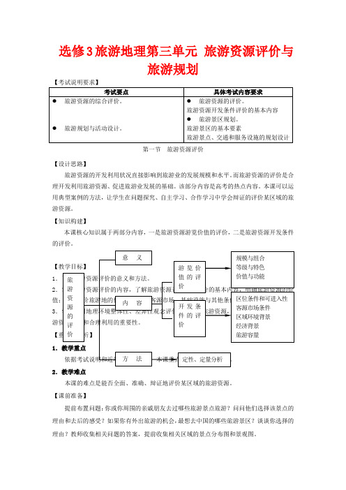 高中地理 旅游地理 第三单元旅游资源评价与旅游规划教案 鲁教版选修3