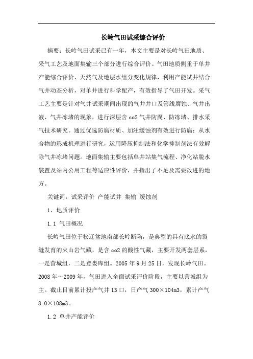 长岭气田试采综合评价论文