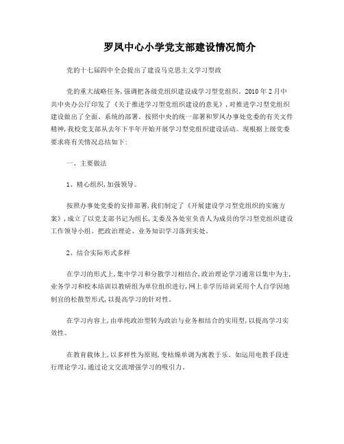 罗凤中心小学党支部建设情况简介