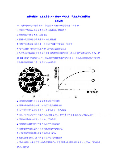 吉林省梅河口市第五中学2018届高三下学期第二次模拟考