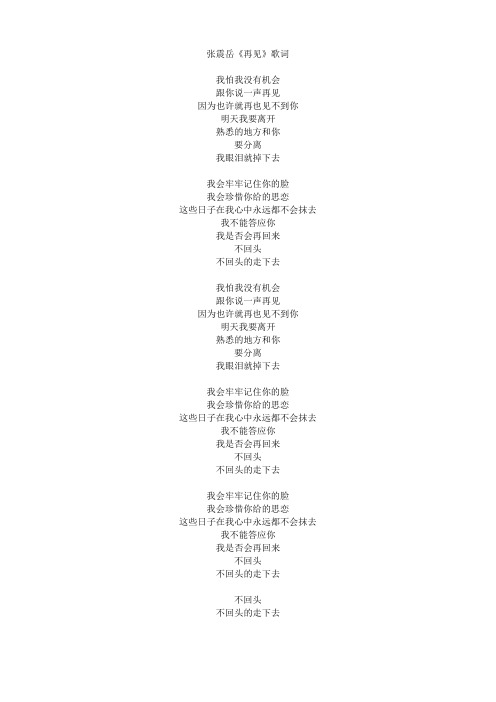 张震岳《再见》歌词