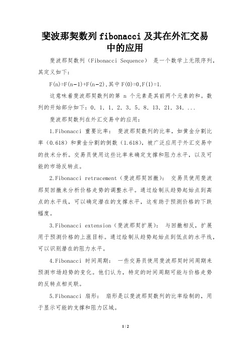 斐波那契数列fibonacci及其在外汇交易中的应用