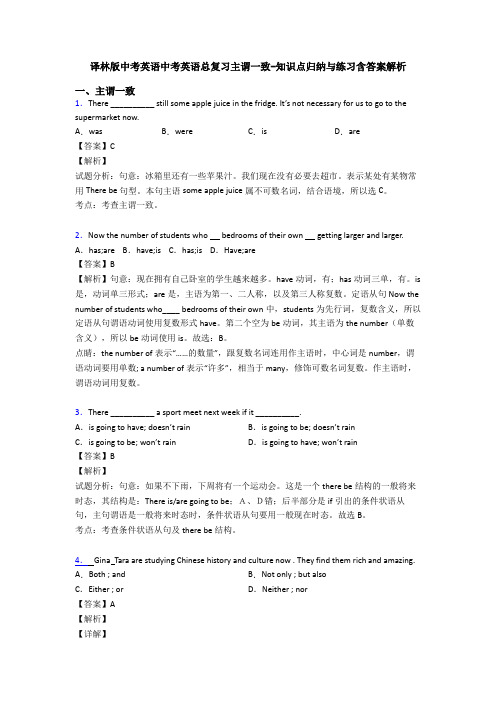 译林版中考英语中考英语总复习主谓一致-知识点归纳与练习含答案解析