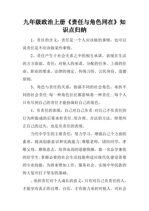 九年级政治上册《责任与角色同在》知识点归纳
