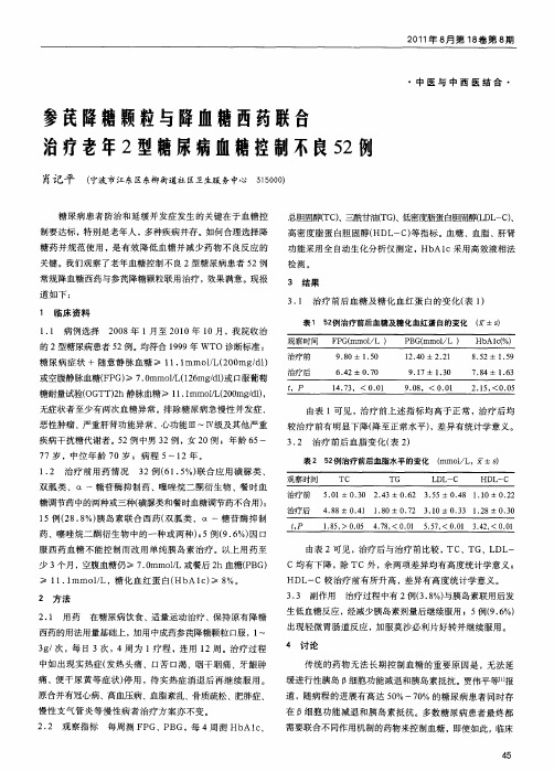 参芪降糖颗粒与降血糖西药联合治疗老年2型糖尿病血糖控制不良52例