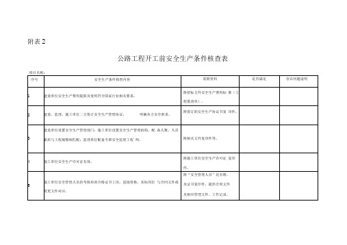 公路工程开工前安全生产条件核查表