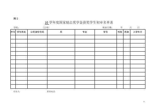 国家励志奖学金、助学金表格1