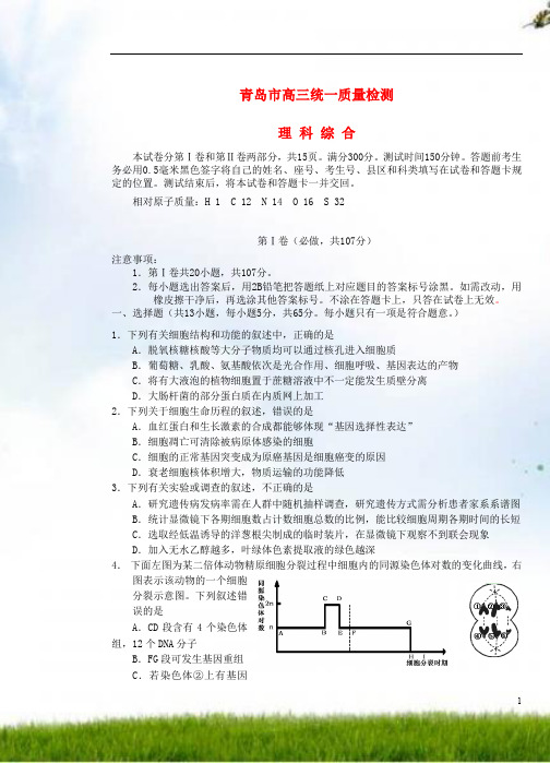 山东省青岛市2014届高三理综3月统一质量检测(青岛市一模)