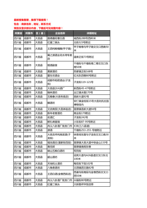 新版四川省成都市大邑县酒水批发企业公司商家户名录单联系方式地址大全251家