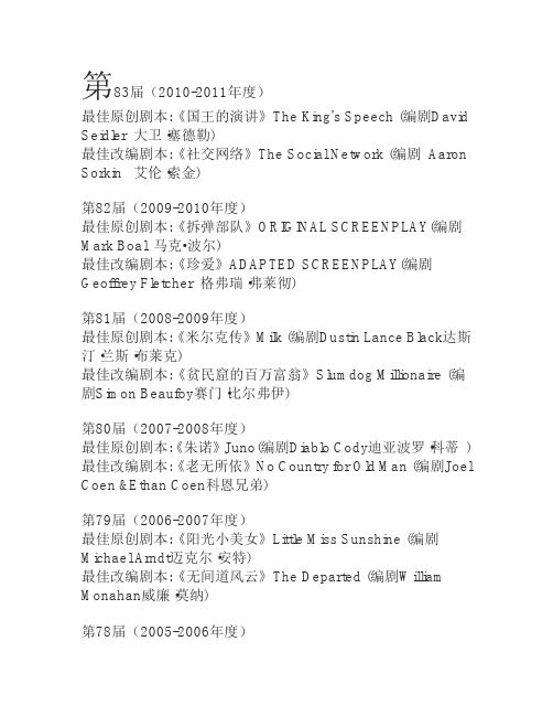 奥斯卡历届最佳剧本
