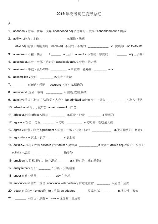 2019年高考英语一轮复习词汇变形总汇