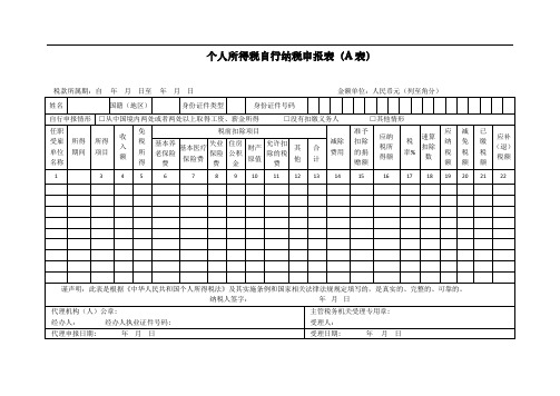 个人所得税自行纳税申报表(A表)