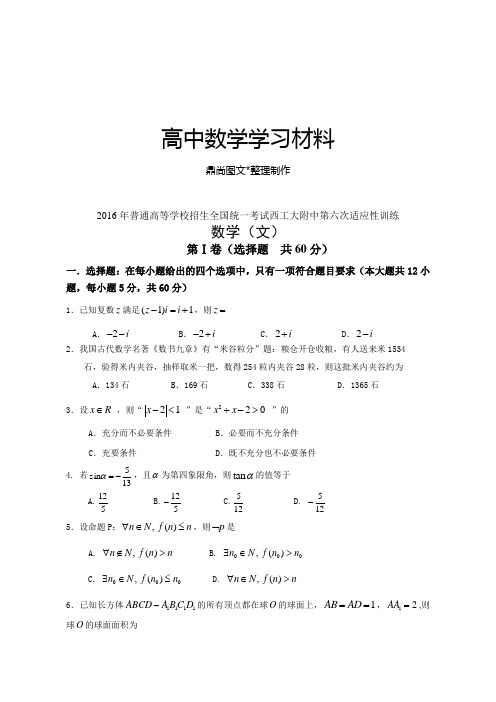 普通高等学校招生全国统一考试西工大附中第六次适应性训练.docx