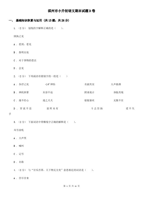 滨州市小升初语文期末试题D卷
