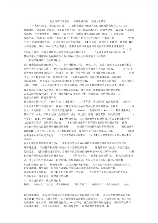 创业培训的工作总结计划培训激发创业成就人生梦想.docx