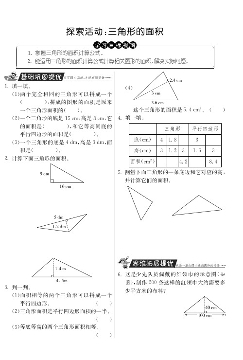 五年级上册数学试题-探索活动：三角形的面积丨北师大版含答案