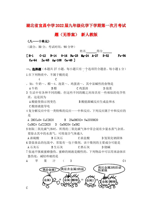 湖北省宜昌市2022届九年级化学下学期第一次月考试题 新人教版