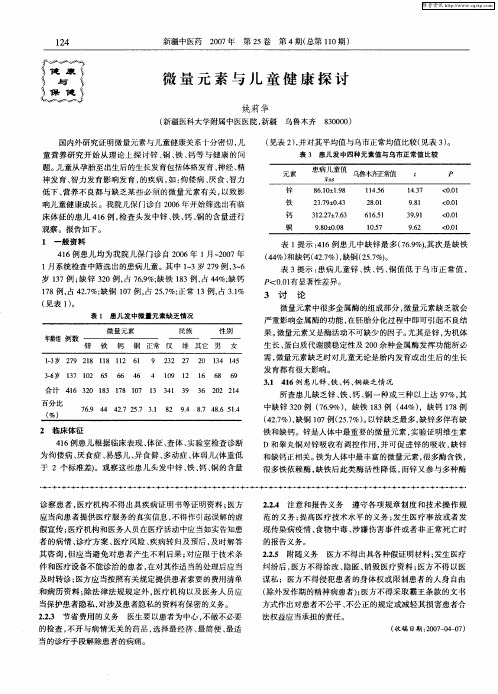 微量元素与儿童健康探讨