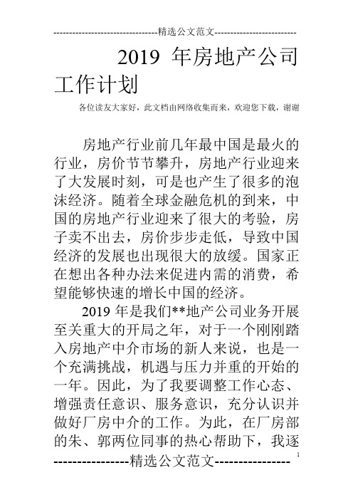 2019年房地产公司工作计划