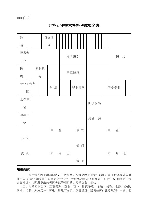经济专业技术资格考试报名表【模板】
