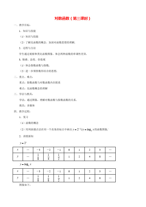 人教A版数学必修一教案：§2.2.2对数函数及其性质(第3课时)