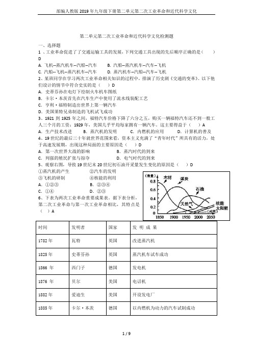 部编人教版2019年九年级下册第二单元第二次工业革命和近代科学文化