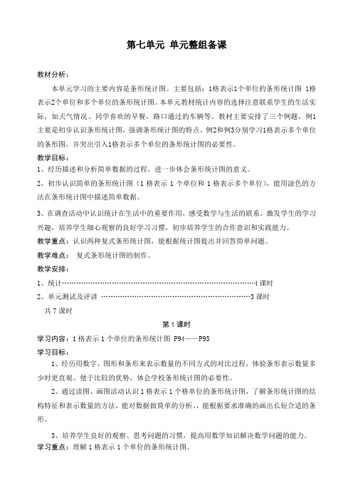 最新人教版四年级数学上册第七单元《条形统计图》精品教案