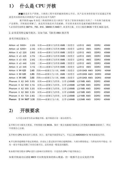 AMD CPU开核U汇总