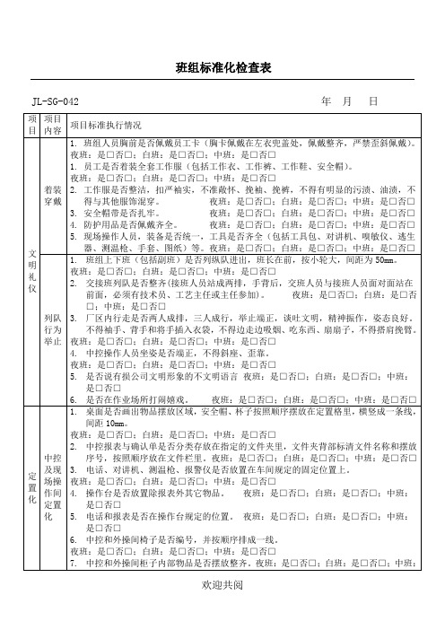 班组标准化检查表格范本
