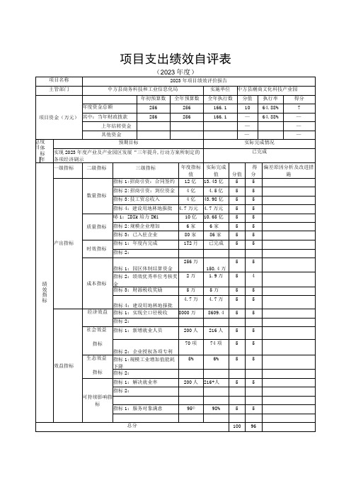 项目支出绩效自评表