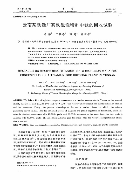 云南某钛选厂高铁磁性精矿中钛的回收试验