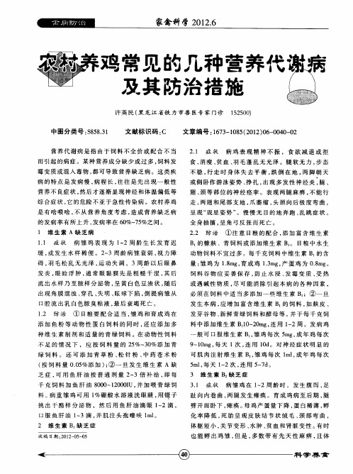 农村养鸡常见的几种营养代谢病及其防治措施