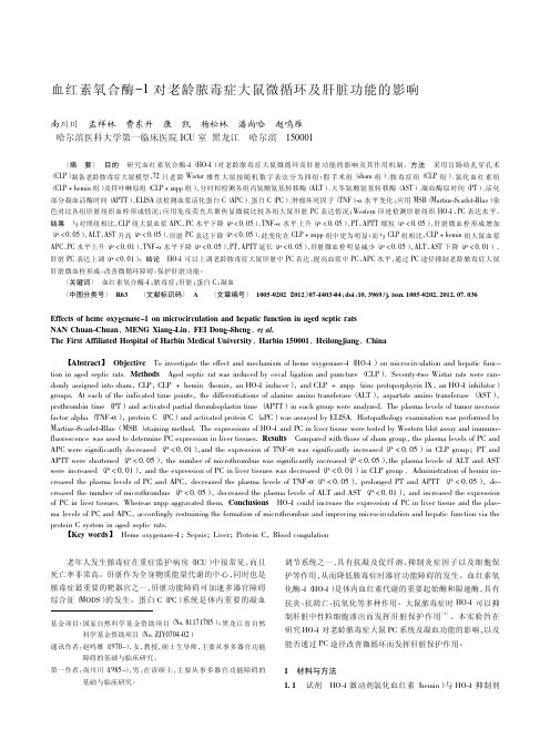 血红素氧合酶-1对老龄脓毒症大鼠微循环及肝脏功能的影响