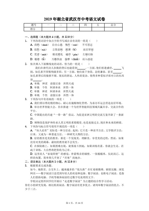 2019年湖北省武汉市中考语文试卷含答案解析