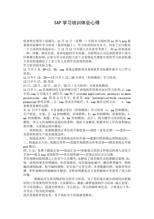 SAP学习培训体会心得