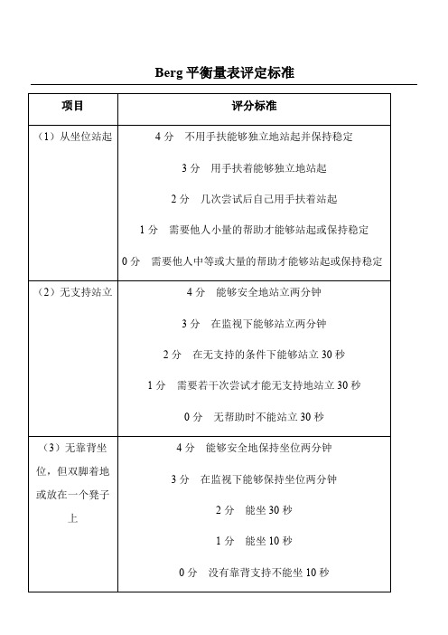 Berg平衡量表评定标准