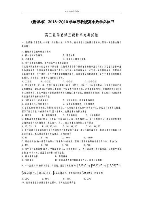 2020-2021学年苏教版高中数学必修三《统计》单元专项测试题及解析