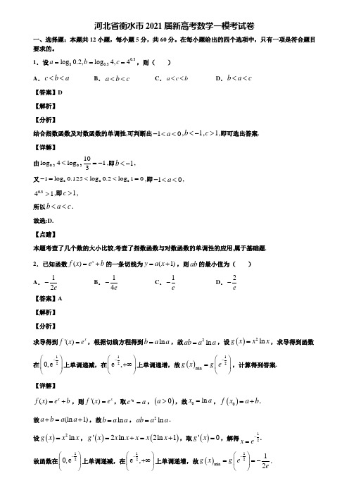 河北省衡水市2021届新高考数学一模考试卷含解析