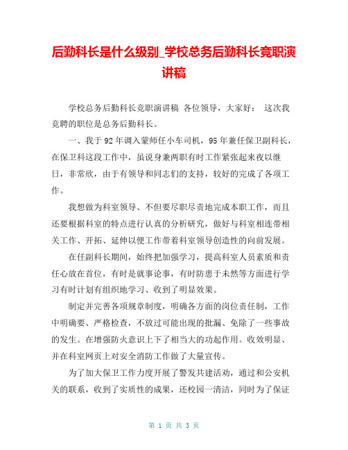 后勤科长是什么级别_学校总务后勤科长竞职演讲稿
