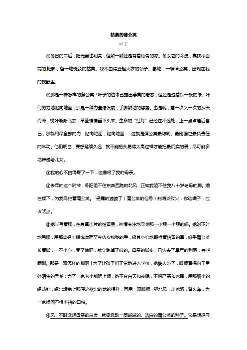 阅读练习《枯萎的蒲公英》