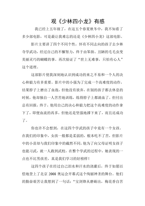 观《少林四小龙》有感