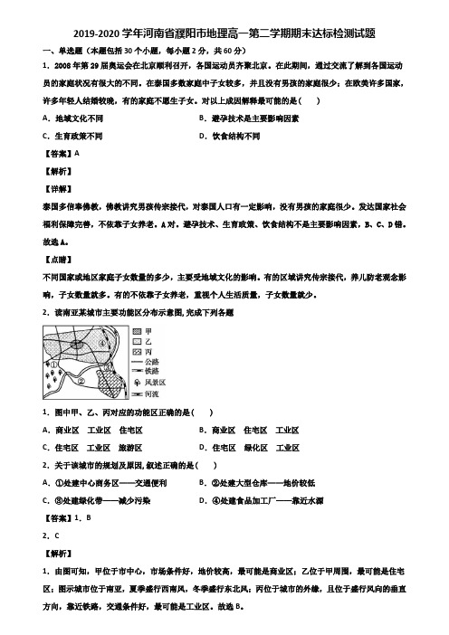 2019-2020学年河南省濮阳市地理高一第二学期期末达标检测试题含解析