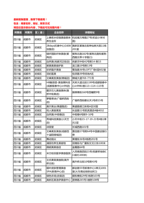新版四川省成都市武侯区美容院企业公司商家户名录单联系方式地址大全898家
