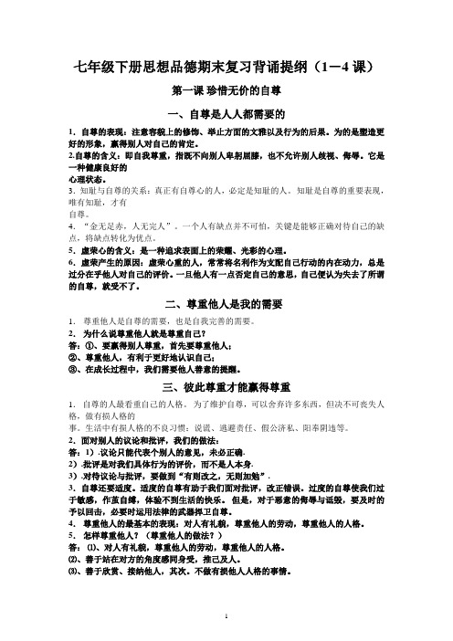 2014年人教版思想品德七年级下册期末复习背诵提纲(1)