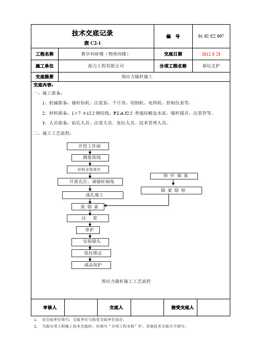 锚索施工技术交底