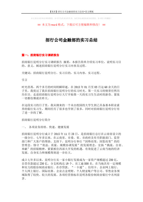 【优质】招行公司金融部的实习总结-范文模板 (15页)