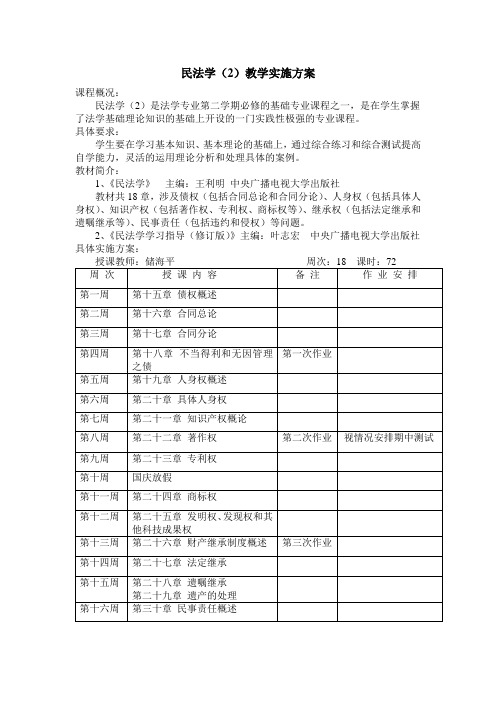 民法学(2)教学实施方案
