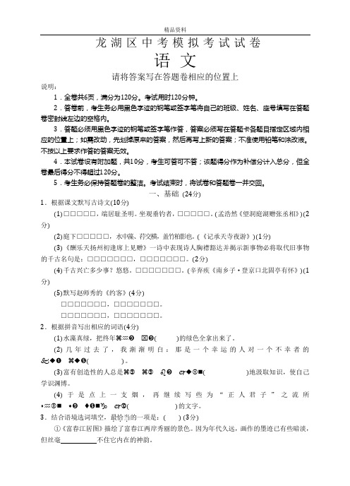 广东省汕头市龙湖区2020年中考模拟考试语文试卷及答案