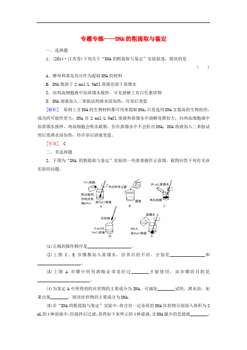 高考生物一轮总复习 专题专练 DNA的粗提取与鉴定(选修1)