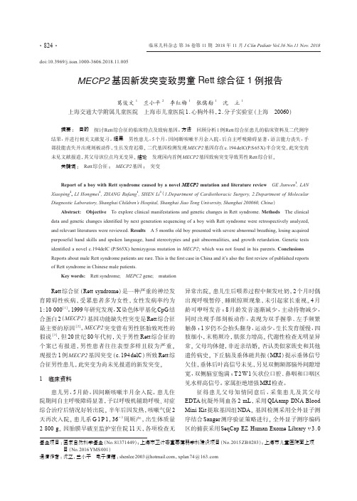 MECP2基因新发突变致男童Rett综合征1例报告